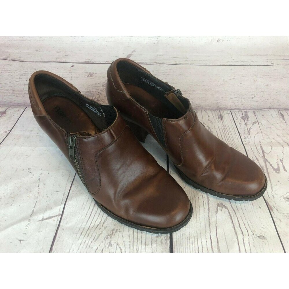 Born Carteret Brown Leather Zip Ankle Boot Shoes Womens 9/40.5